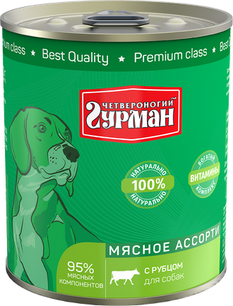 Четвероногий гурман Мясное ассорти консервы для собак с рубцом 340 г