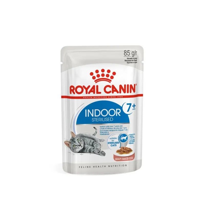 Royal Canin Indoor Sterilised 7+ Влажный корм для кошек живущих в помещении, мелкие кусочки в соусе, 85гр