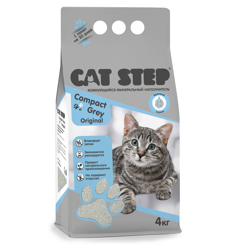 CAT STEP Compact Grey Original Наполнитель комкующийся 4кг