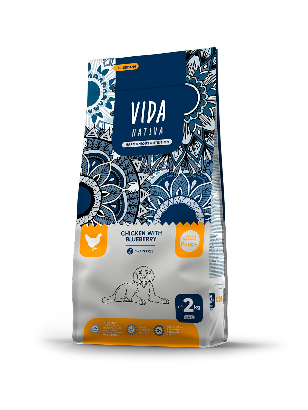 Сухой корм VIDA NATIVA для щенков средних и крупных пород из курицы с черникой 2 кг