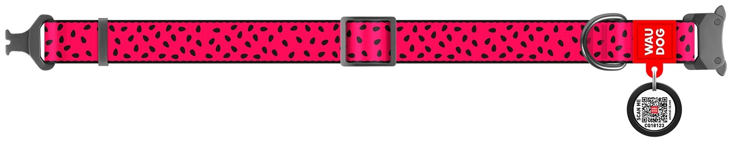 Ошейник для собак WAUDOG Nylon "Арбуз", с QR-паспортом, нейлоновый, пластиковый замок (XL, ширина 25мм, длина 35-58см)