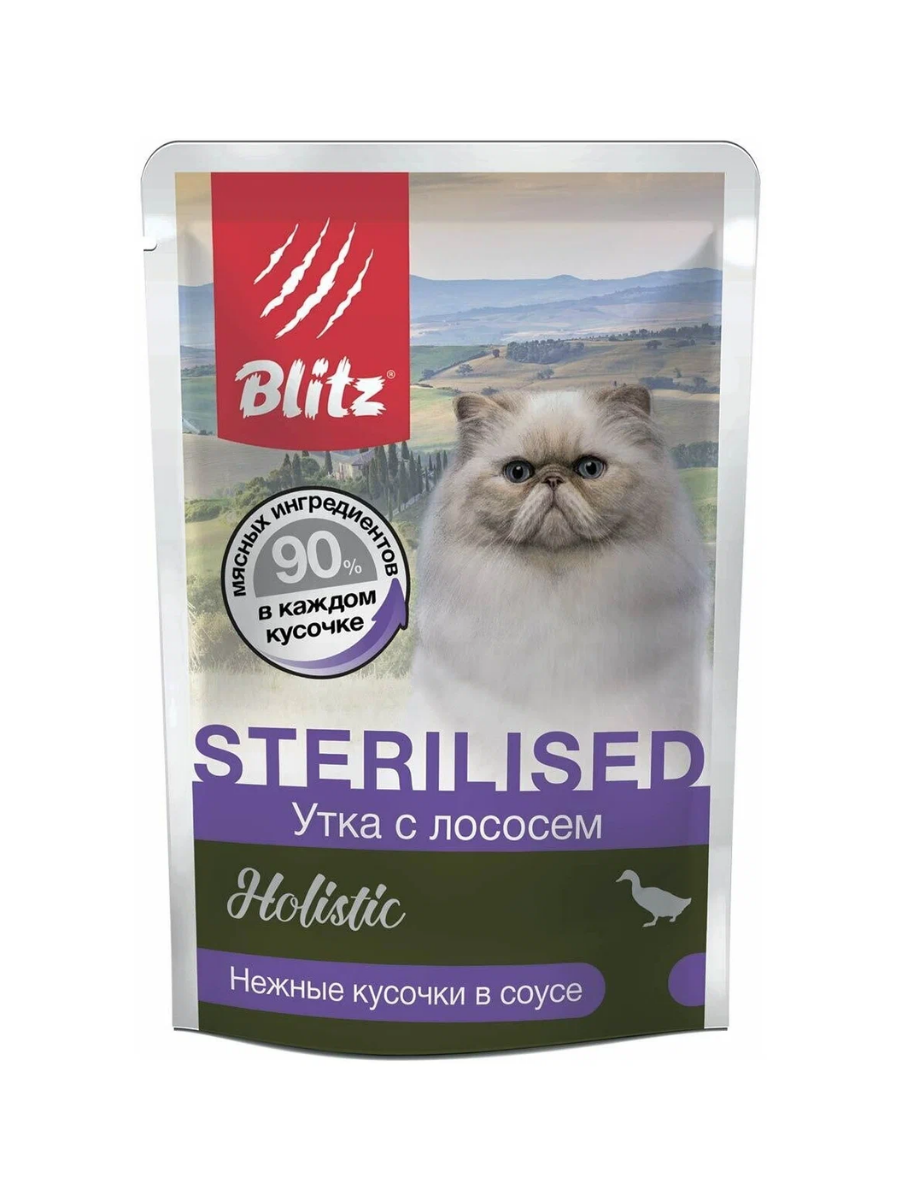 BLITZ Holistic Соус для стерилизованных кошек, утка с лососем, 1шт - 85гр 4627079681723