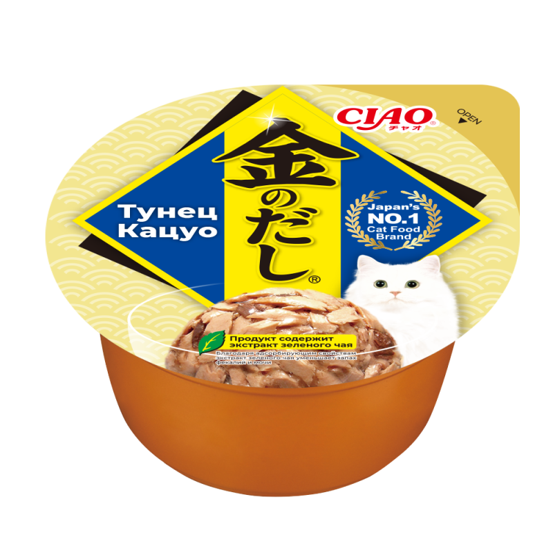INABA CIAO Kin no dashi cup Влажный корм для кошек,  тунец Кацуо, 70г