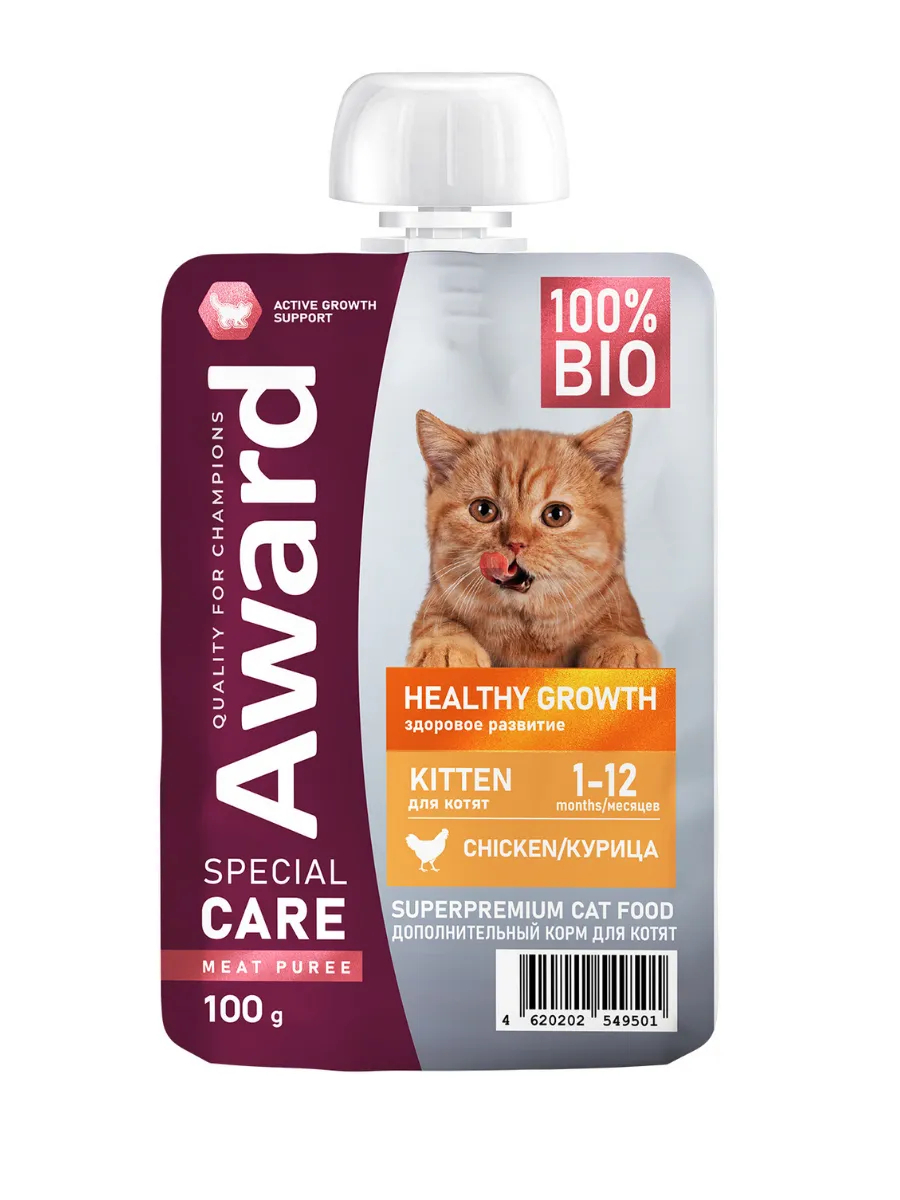 Влажный дополнительный корм AWARD SPECIAL CARE Healthy growth "пюре" для котят от 1 месяца из мяса курицы 100 г