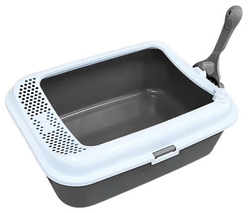 Туалет для кошек "Нomecat Бюджет" с бортиком серо-белый 39 см х 30 см х 13,5 см