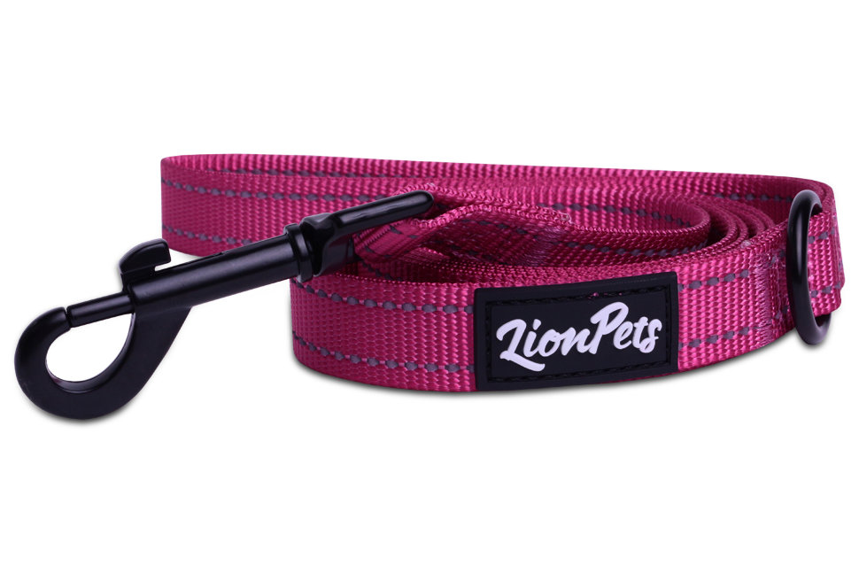 Поводок для собак LionPets из полиэстера со светоотражающими полосками (Розовый) LP-710-3 (Ширина 2.5 см, длина 1,5 метра)