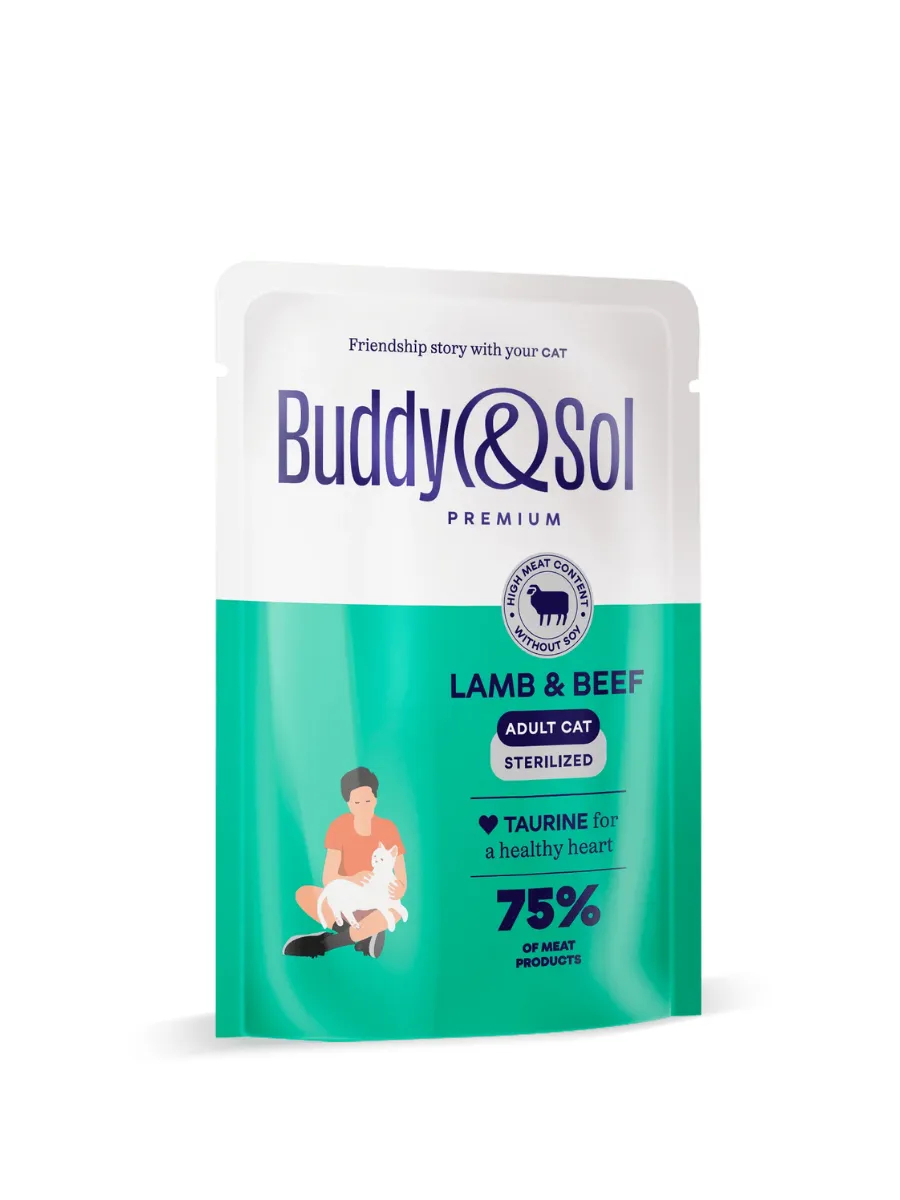 Buddy&Sol Влажный корм для стерил. кошек с ягненком в соусе 85г