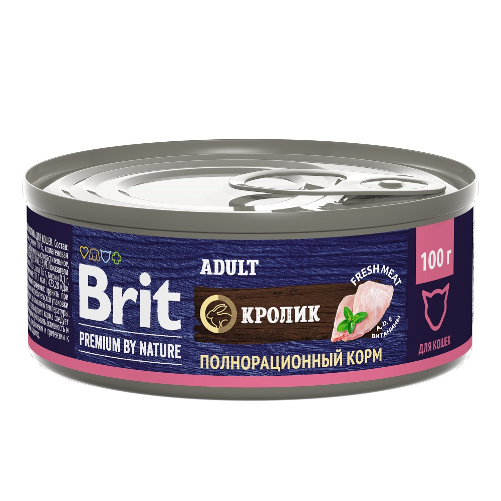 Brit Premium by Nature Брит Консервы для кошек, кролик, 100г 5051267