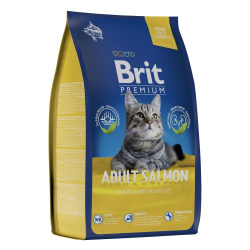 Brit Брит Premium Cat Adult Salmon сухой корм премиум класса с лососем для взрослых кошек. 8 кг 5049622