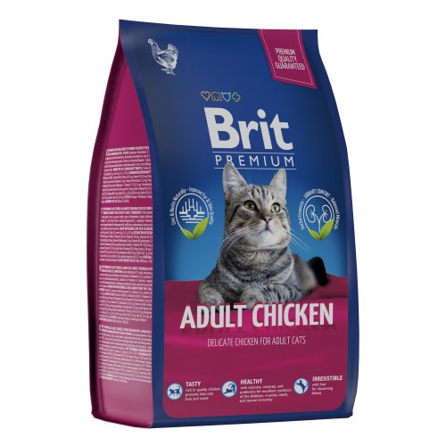 Brit Брит Premium Cat Adult Chicken сухой корм премиум класса с курицей для взрослых кошек 2 кг 5049646