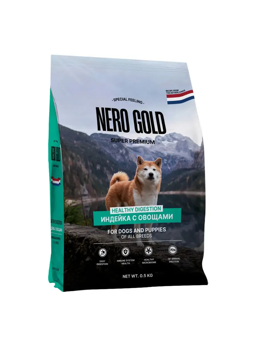 Nero Gold Сухой корм для собак и щен с мясом индейки и овощами 500 гр