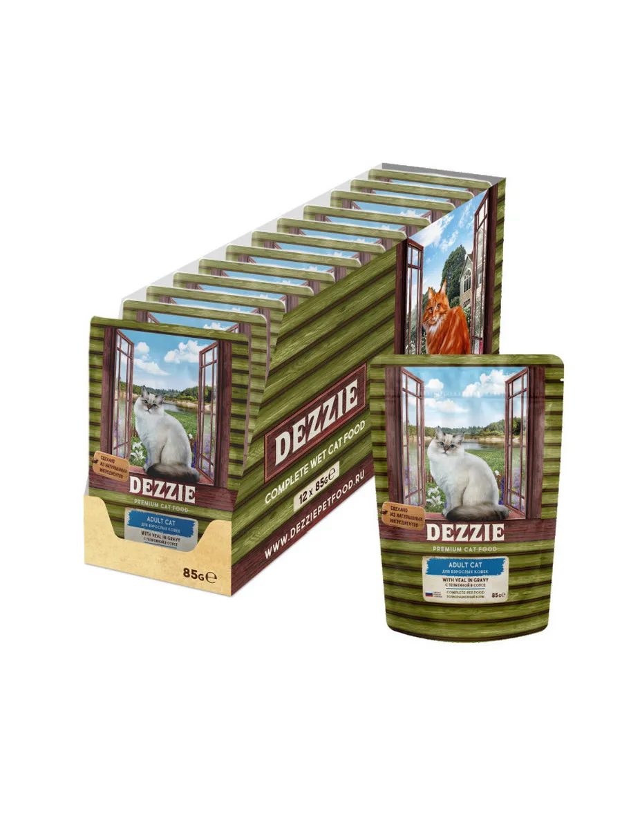 Dezzie Влажный корм для кошек с телятиной в соусе - 85 г х 12 шт