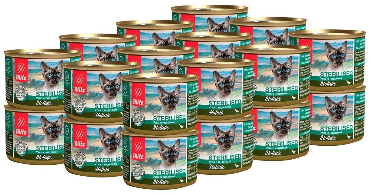 BLITZ Паштет для стерилизованных кошек с уткой 24шт-200гр 2039471937926 4627079681891