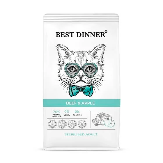 Best Dinner Бест Dinner Эдалт Стерилизат с Говядиной и Яблоком (сухой корм д/кош) - 0,4 кг