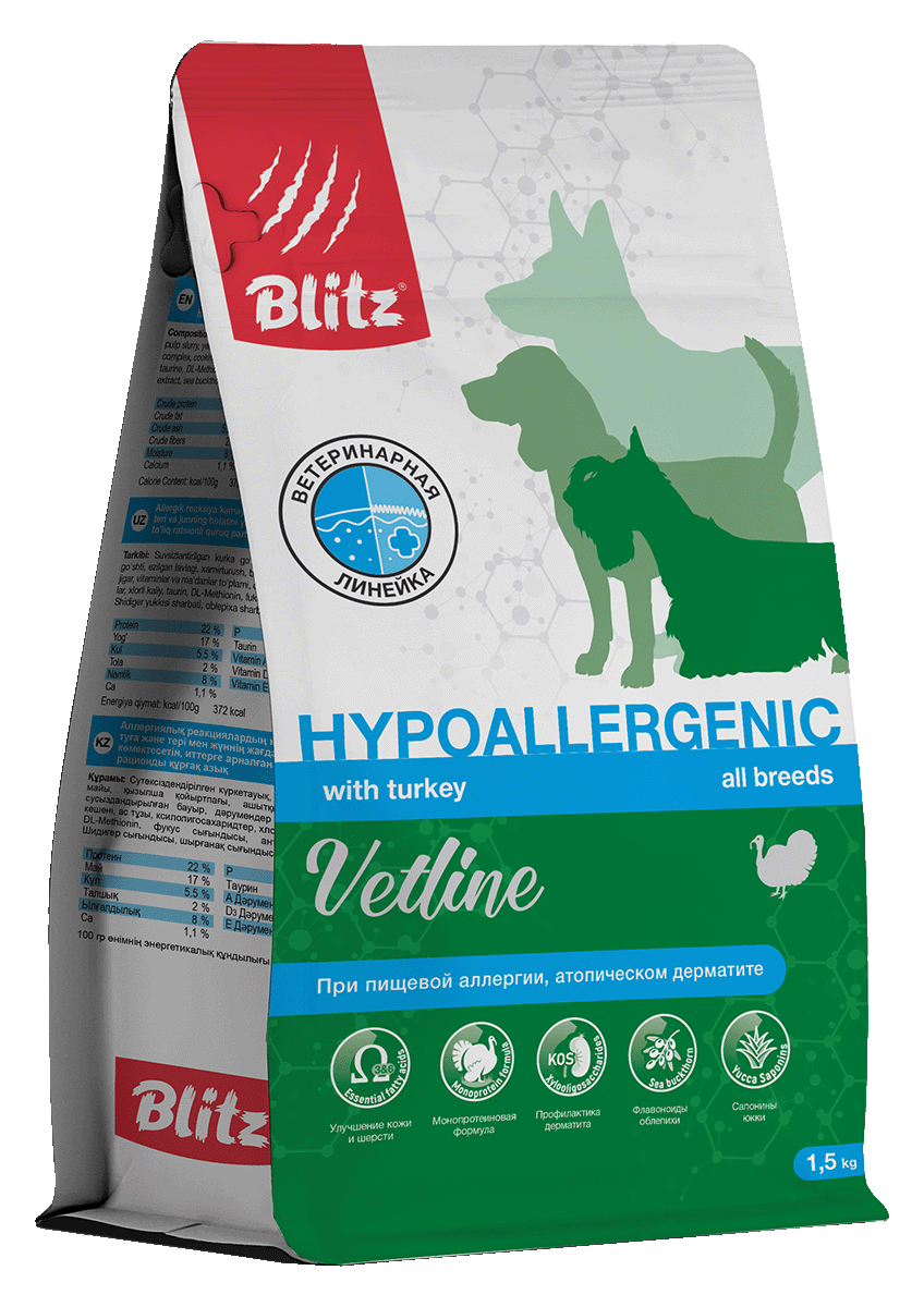 Blitz Vetline Hypoallergenic Сухой корм для собак при пищевой аллергии 1,5 кг