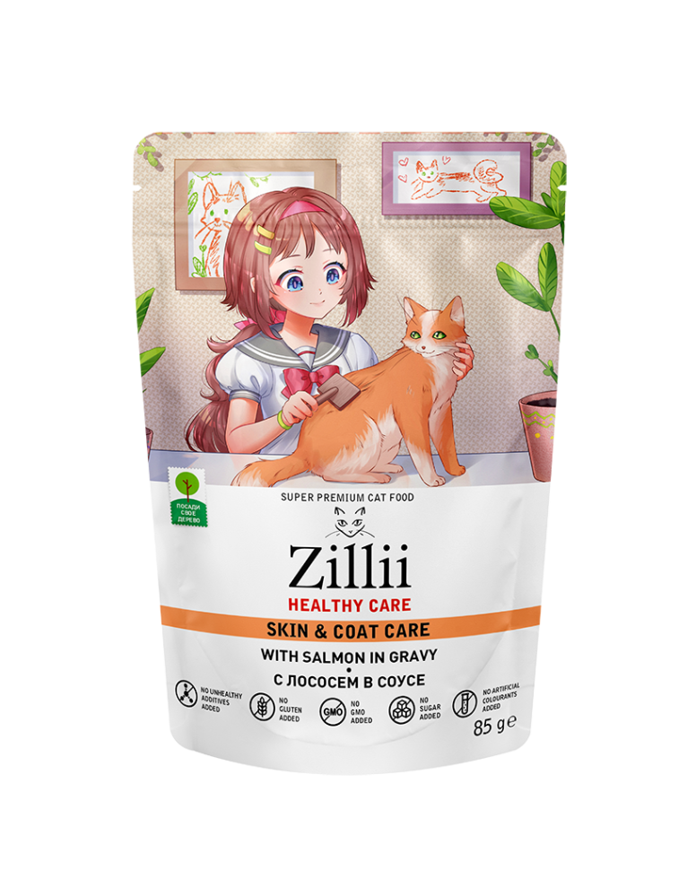 Zillii Влажный корм для кошек,для кожи и шерсти,лосось 85г