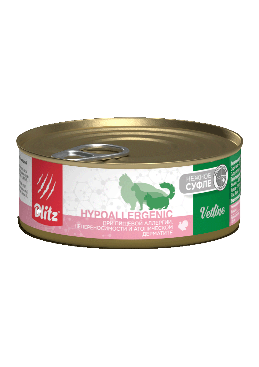 Blitz Vetline Cat Hypoallergenic Влажный корм для кошек при пищевой аллергии, 100гр