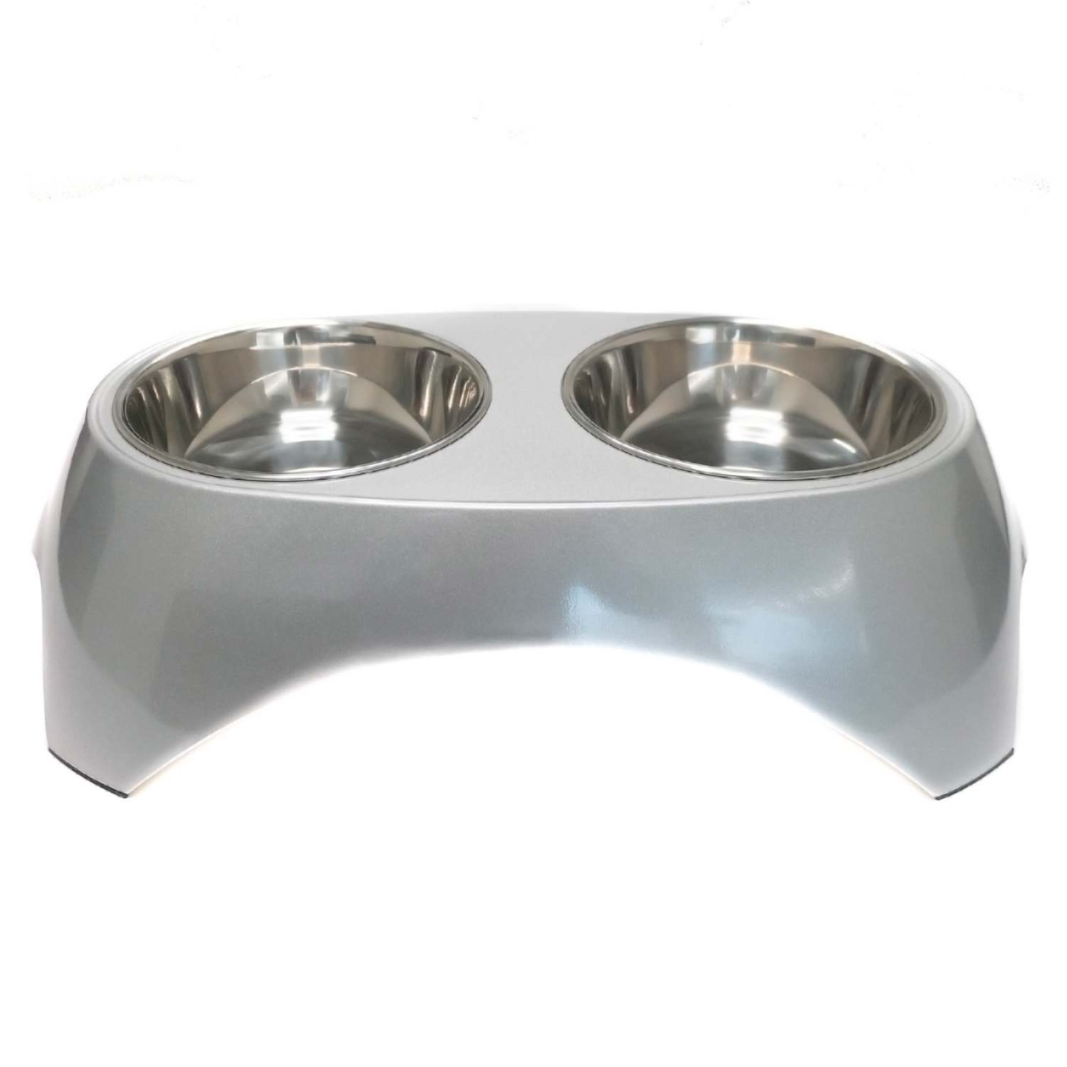 Миска SuperDesign на меламиновой подставке двойная Металлик 2х350 мл, белая