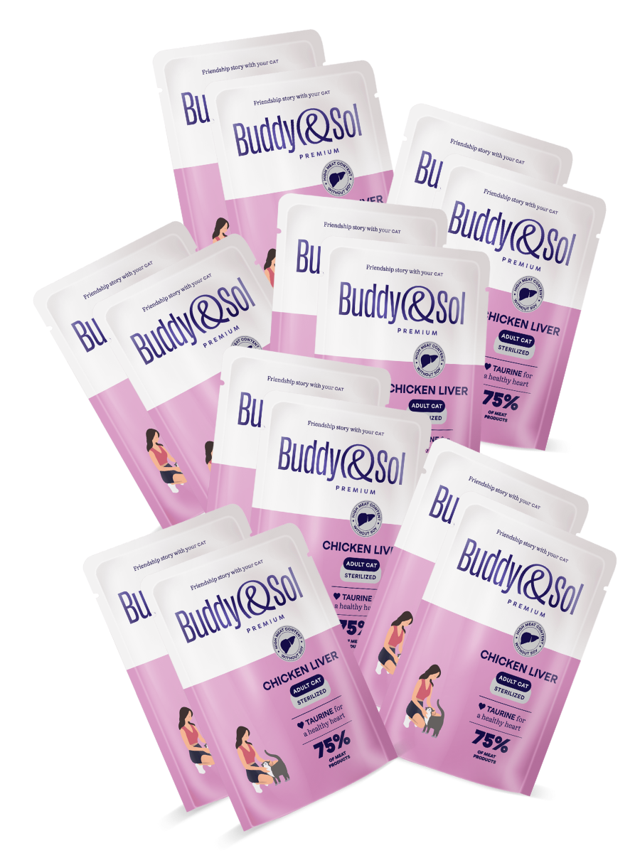 Buddy&Sol Влажный корм для стерил. кошек с куриной печенью 85г-14шт