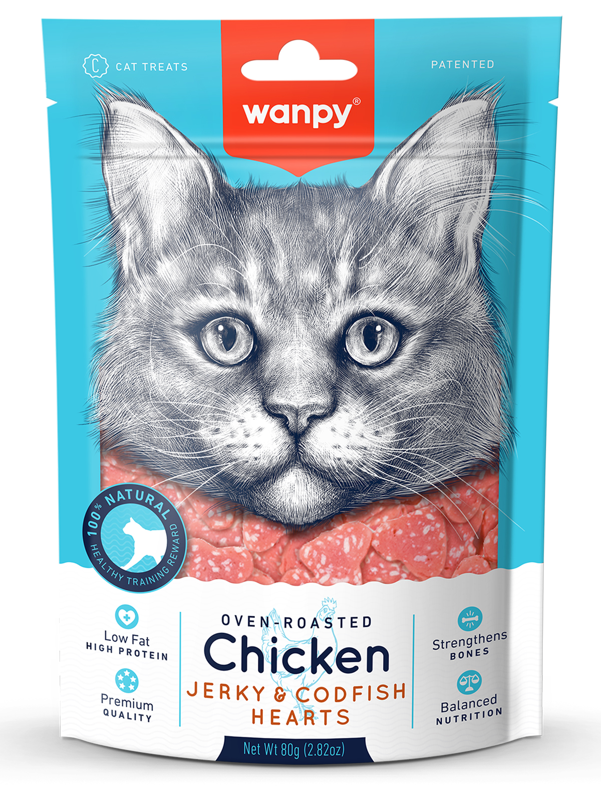 Wanpy Cat Лакомство для кошек «сердечки» из курицы с треской 80 г