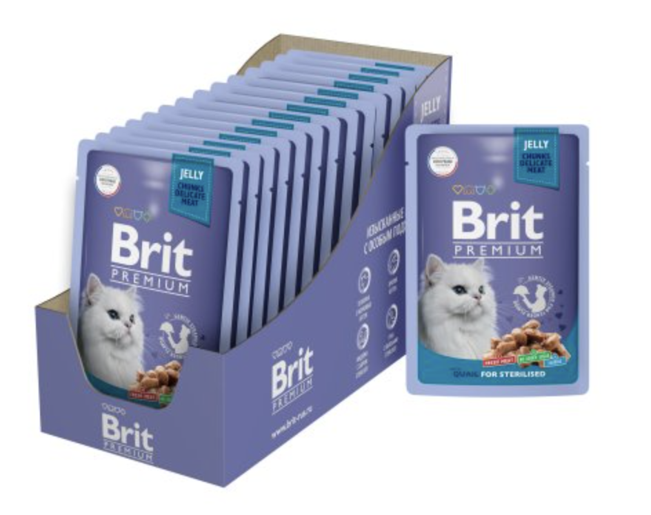 Brit Premium паучи для взрослых стерилизованных кошек с перепелкой кусочки в желе - 85 г х 14 шт