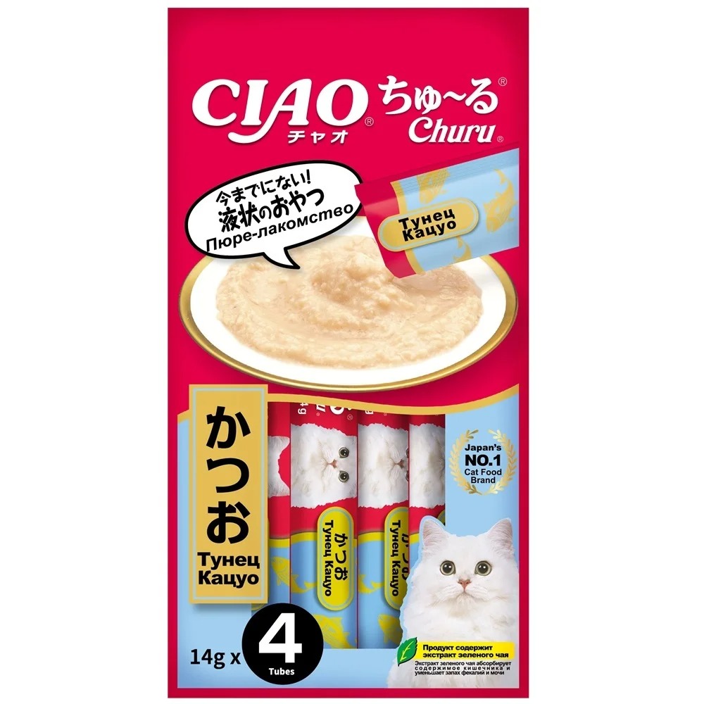 INABA CIAO Churu Крем-Лакомство пюре для кошек Тунец Кацуо 14 г х 4 шт. 4901133947209
