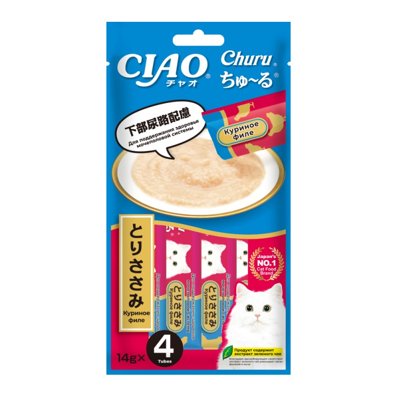INABA CIAO Churu  Лакомство-пюре для поддержания здоровья мочеполовой системы, филе курицы 14*4шт 2042467216837