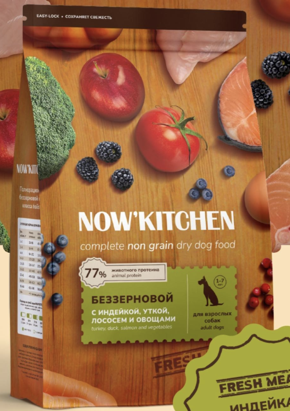 NOW'KITCHEN Сухой корм для собак с индейкой, уткой и лососем 1,59 кг 4670236590734