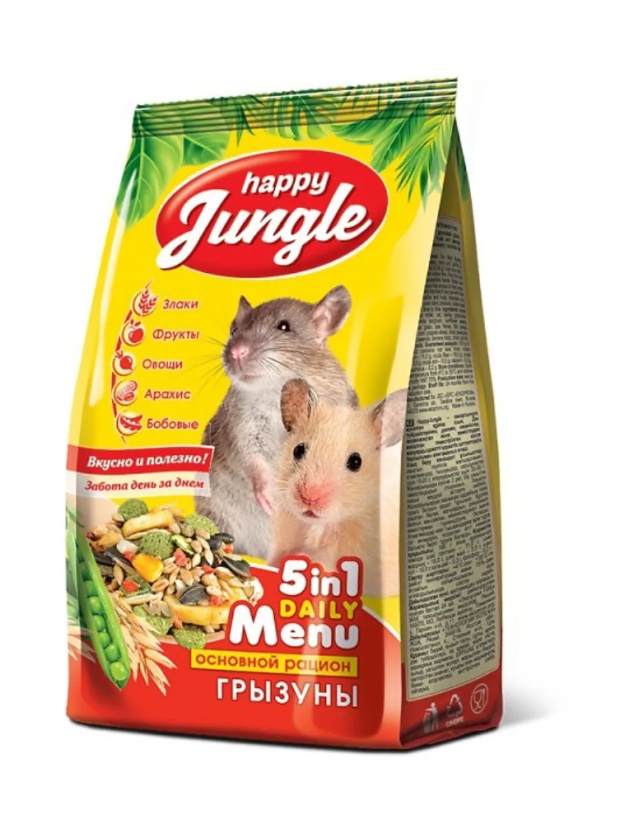 HAPPY JUNGLE 5 in 1  Корм для грызунов (универсал) 350 г