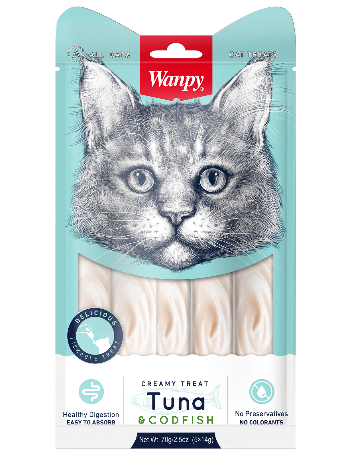 Wanpy Cat Лакомство для кошек нежное пюре из тунца и трески 70 г