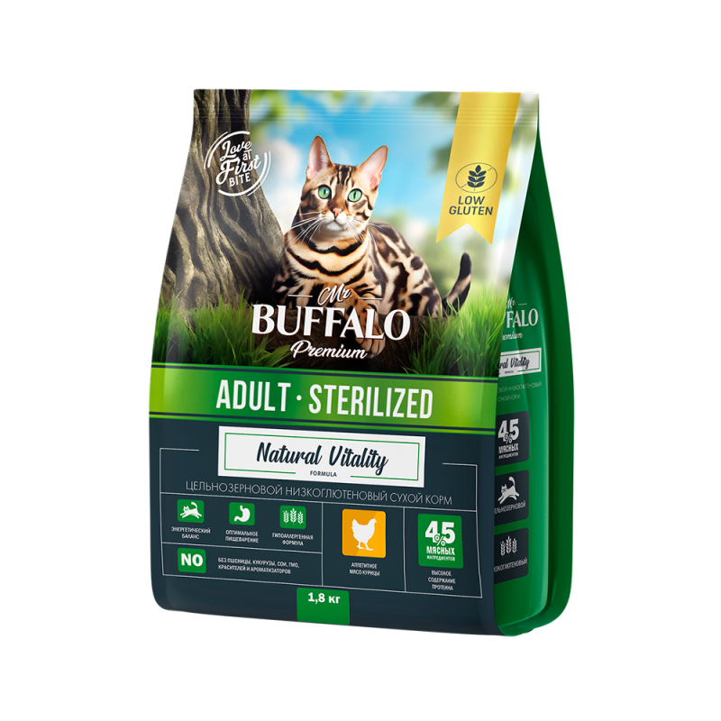 Mr.BUFFALO MR.BUFFALO STERILIZED 1,8 кг сухой корм для кошек курица 1х5
