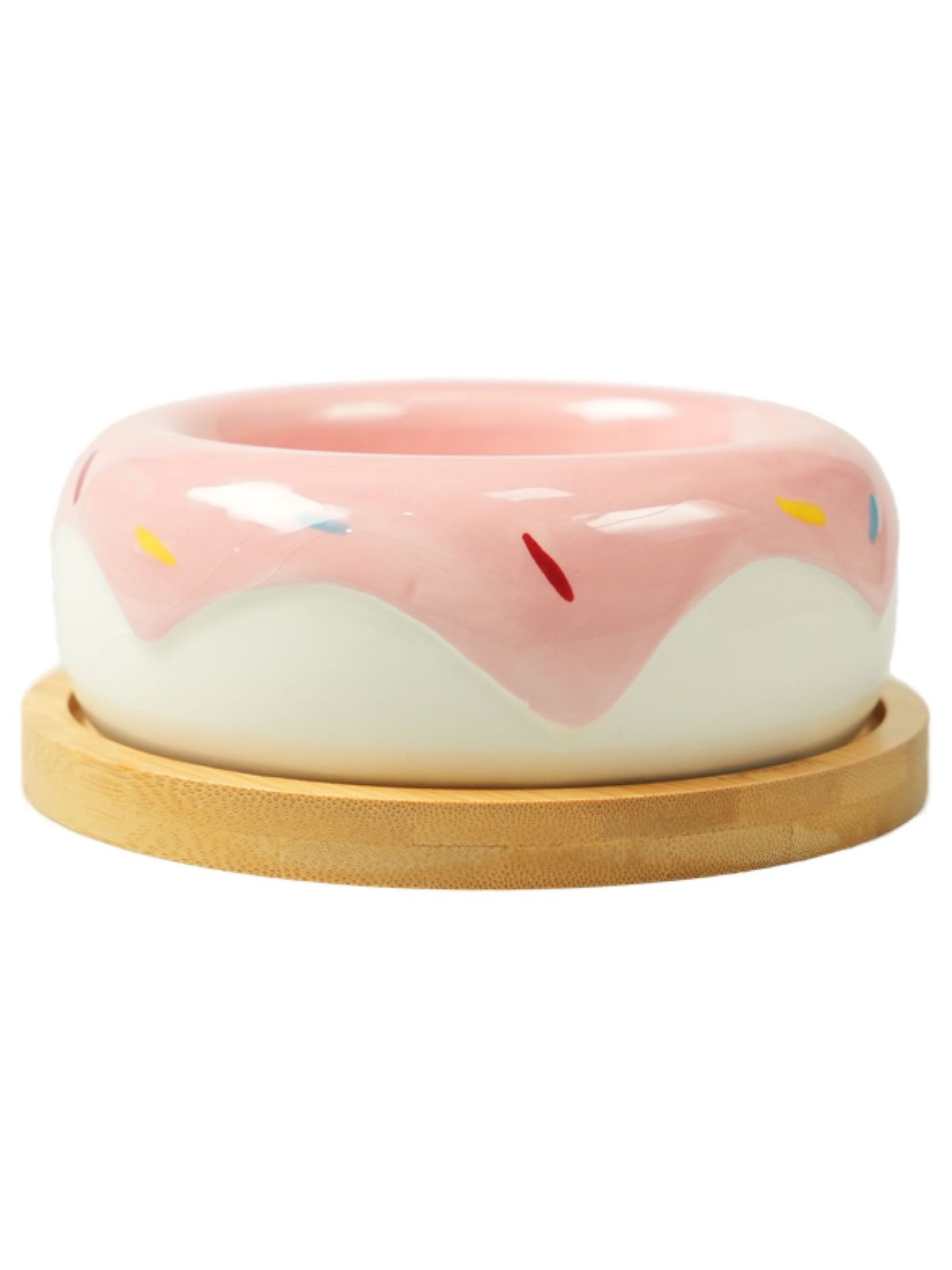 Миска Mr.Kranch Bamboo Пончик керамическая розовая на бамбуковой подставке 250 мл