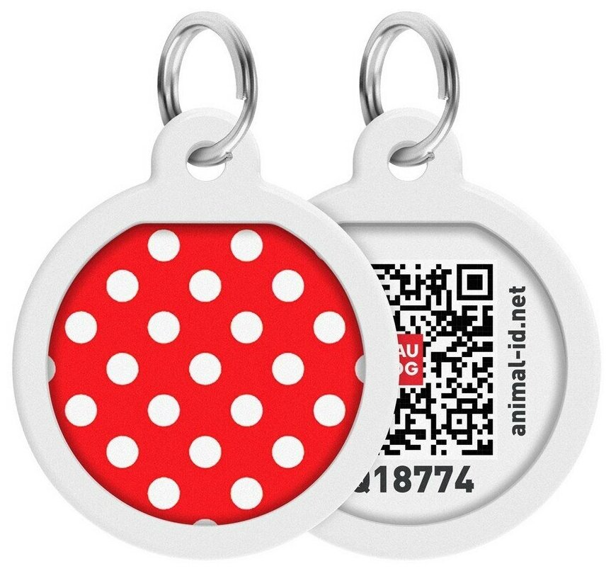 Адресник для собак и котов WAUDOG Smart ID "Горох", с QR-паспортом, металлический, круг