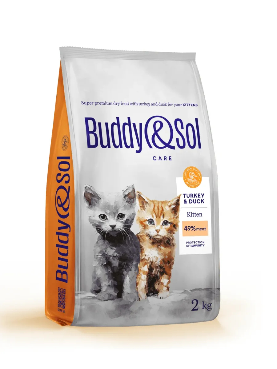 Buddy&Sol Care Сухой корм с индейкой и уткой для котят 2кг