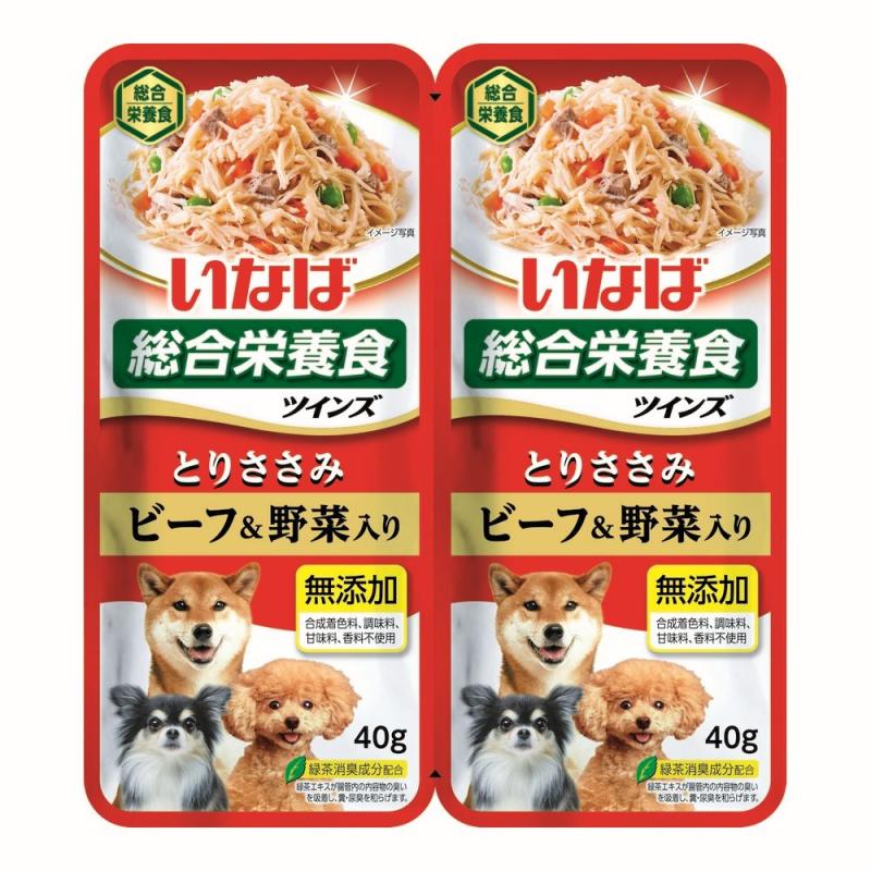 Inaba Влажный корм INABA TWINS для собак Куриное филе с овощами и говядиной в желе, пауч, 40 г х 2 шт.