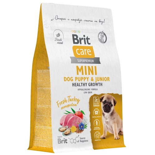 Brit Care BRIT CARE Mini, Сухой корм с индейкой для щенков и собак мелких пород,"Dog Puppy&Junior.Healthy Growth",1.5кг,5079148