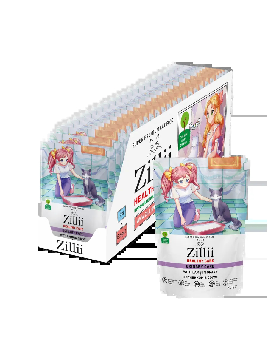 Zillii Влажный корм для кошек, РН контроль, ягненок 85 г