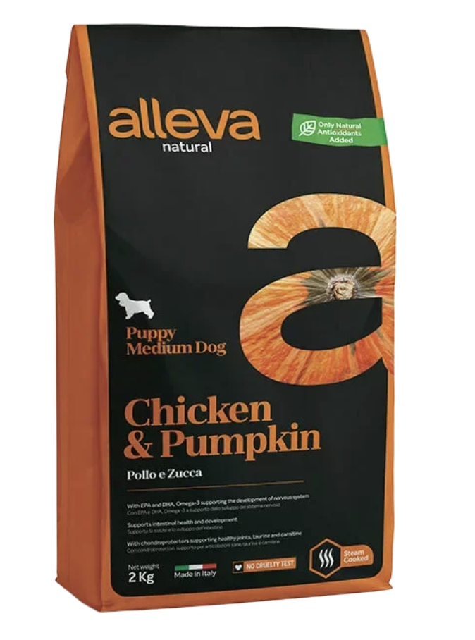 Alleva Низкозерновой корм для щенков средних пород с курицей 800г 8002754002028