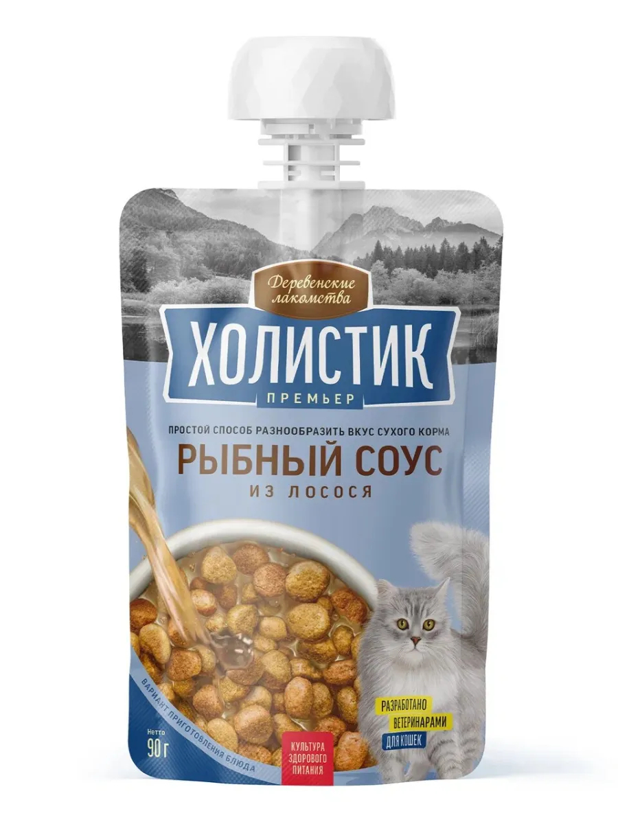 Деревенские лакомства Лакомство для кошек рыбный соус из лосося, 90г