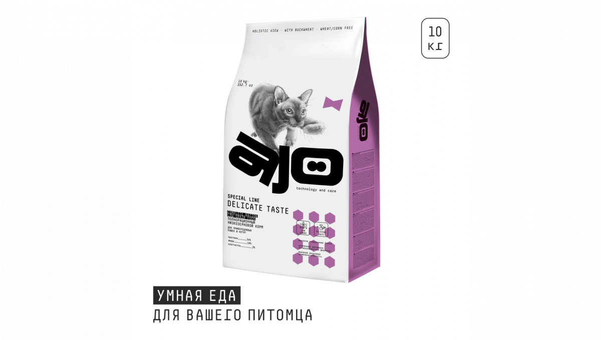 Ajo Сухой корм для привередливых кошек и котят Delicate Taste с индейкой 10 кг 4630169560297