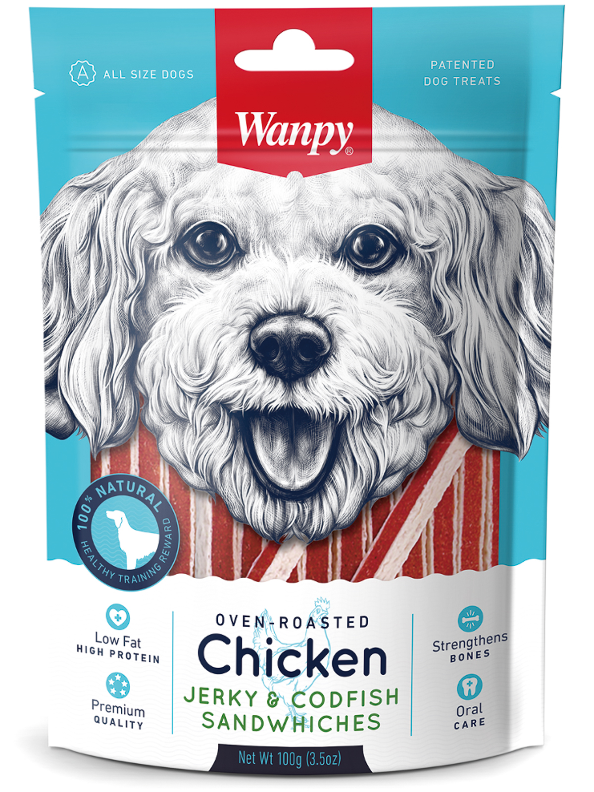 Wanpy Dog курица с треской в форме сэндвича 100 г