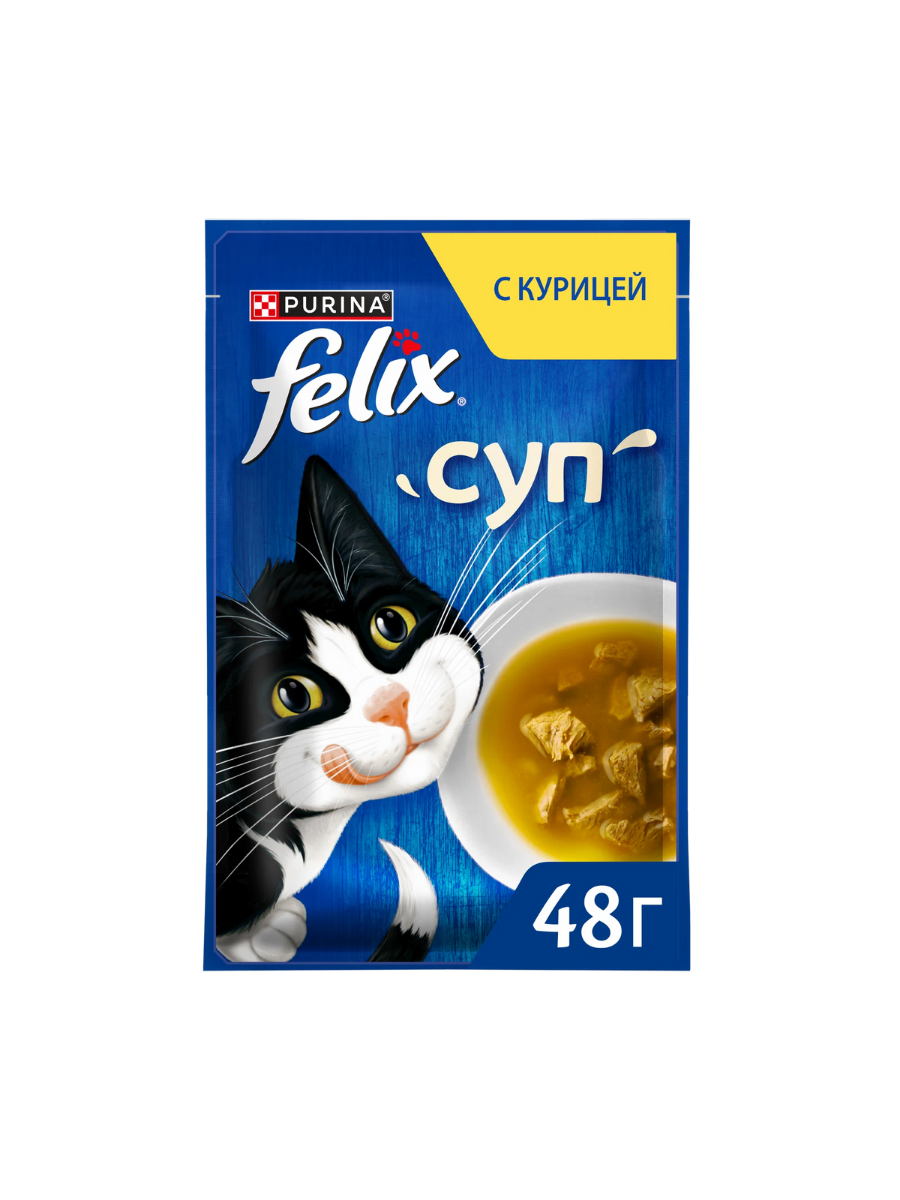 FELIX Влажный корм суп для кошек, курица, 48гр