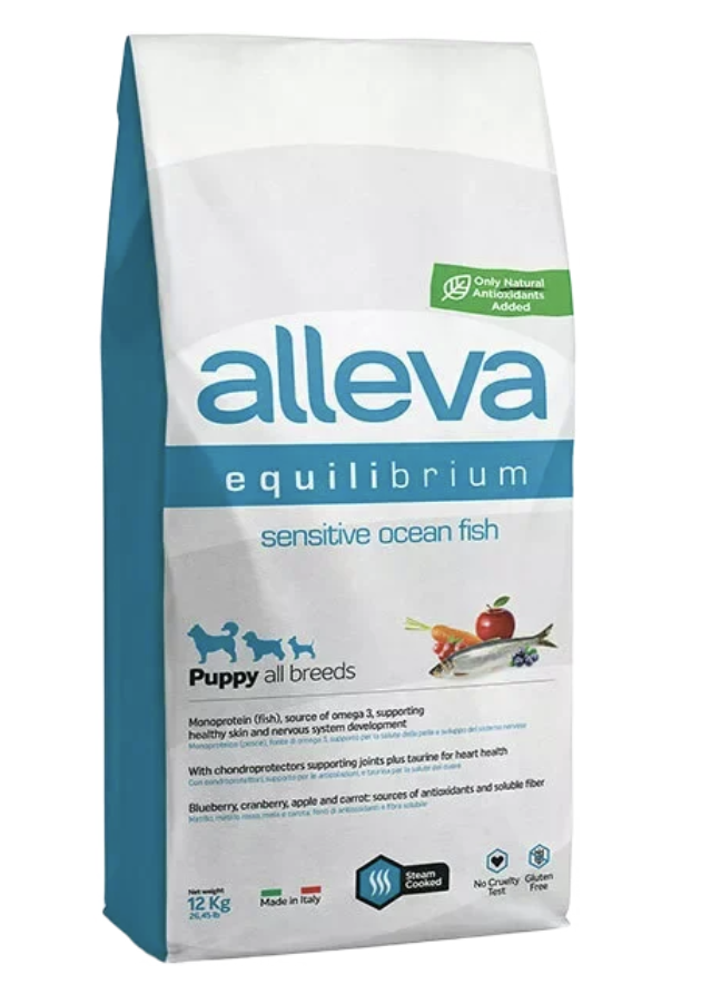 Alleva Корм для щенков всех пород Аллева Эквилибриум Сенситив с океанической рыбой 12 кг P6005 8002754003063