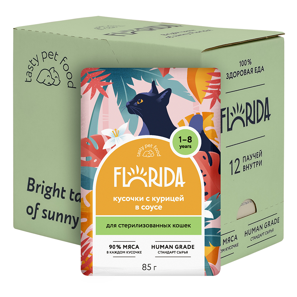 Florida Влажный корм стерилизованных кошек с курицей 85г-12шт