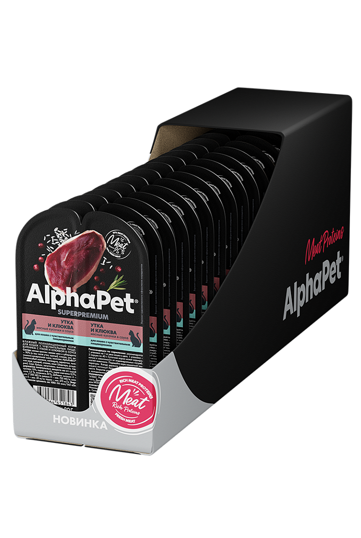 AlphaPet Влажный корм для кошек с чувствительным пищеварением с уткой и клюквой в соусе 80г-15шт