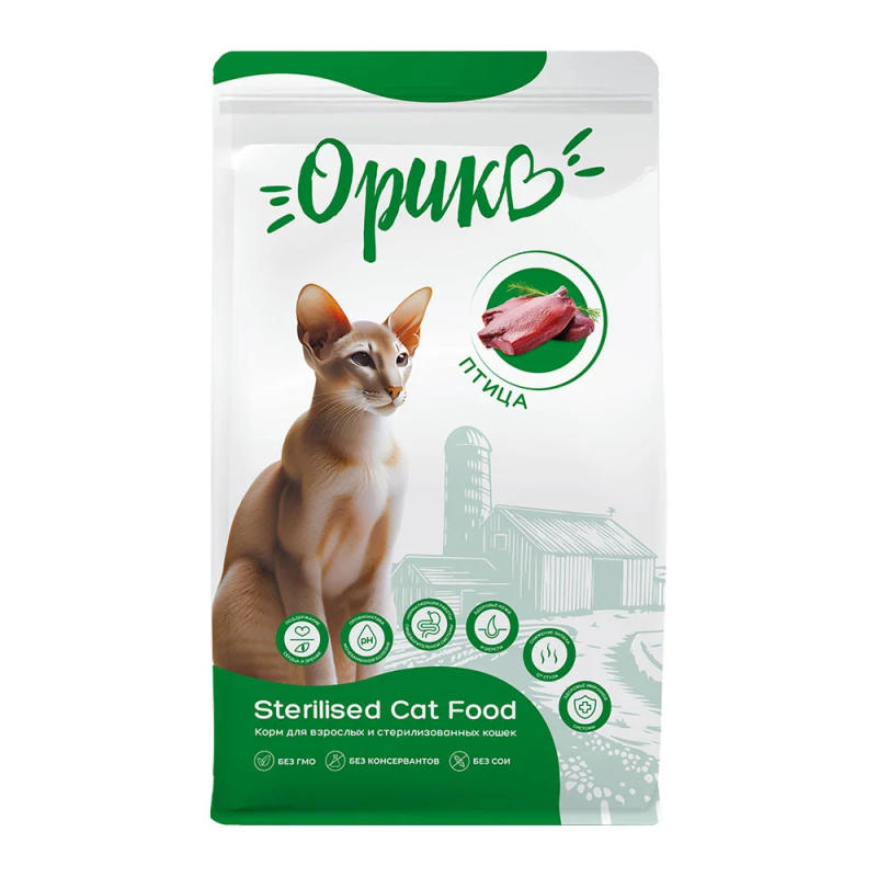 Орико полнорационный сухой корм для взрослых и стерилизованных кошек Птица 10 кг