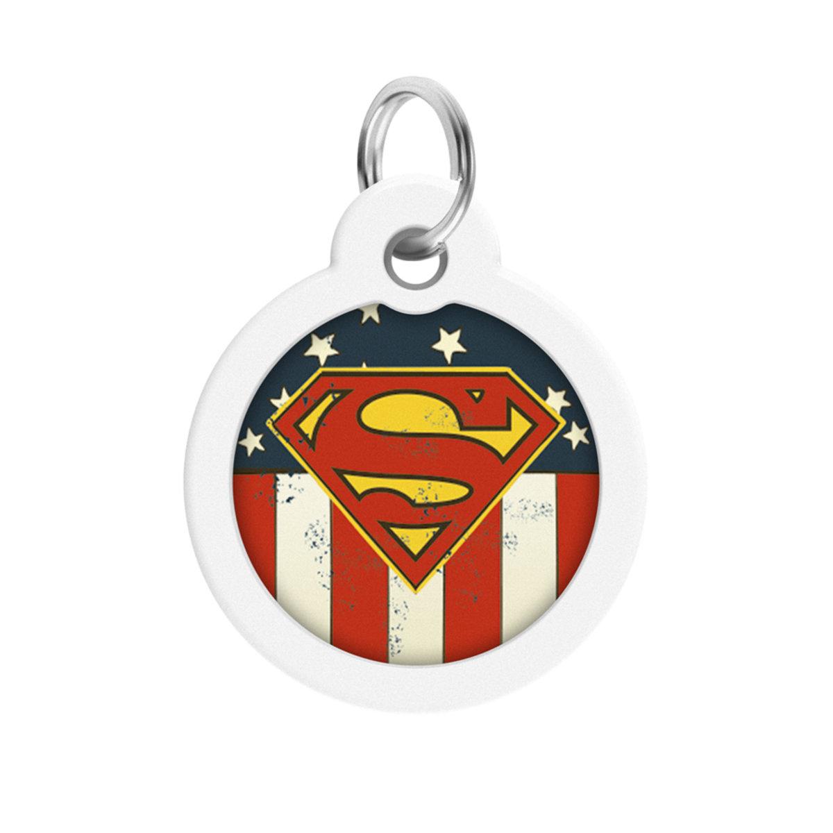 Адресник для собак и котов WAUDOG Smart ID "Супермен Америка", с QR-паспортом, металлический, круг