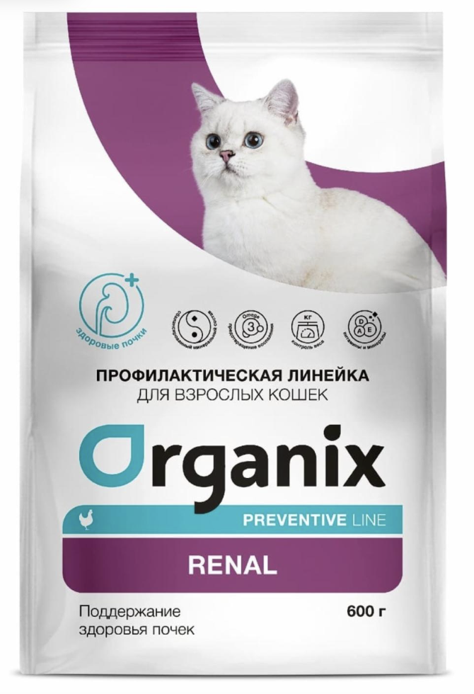 Organix Сухой корм для кошек здоровье почек с курицей 600 гр 4640201670549