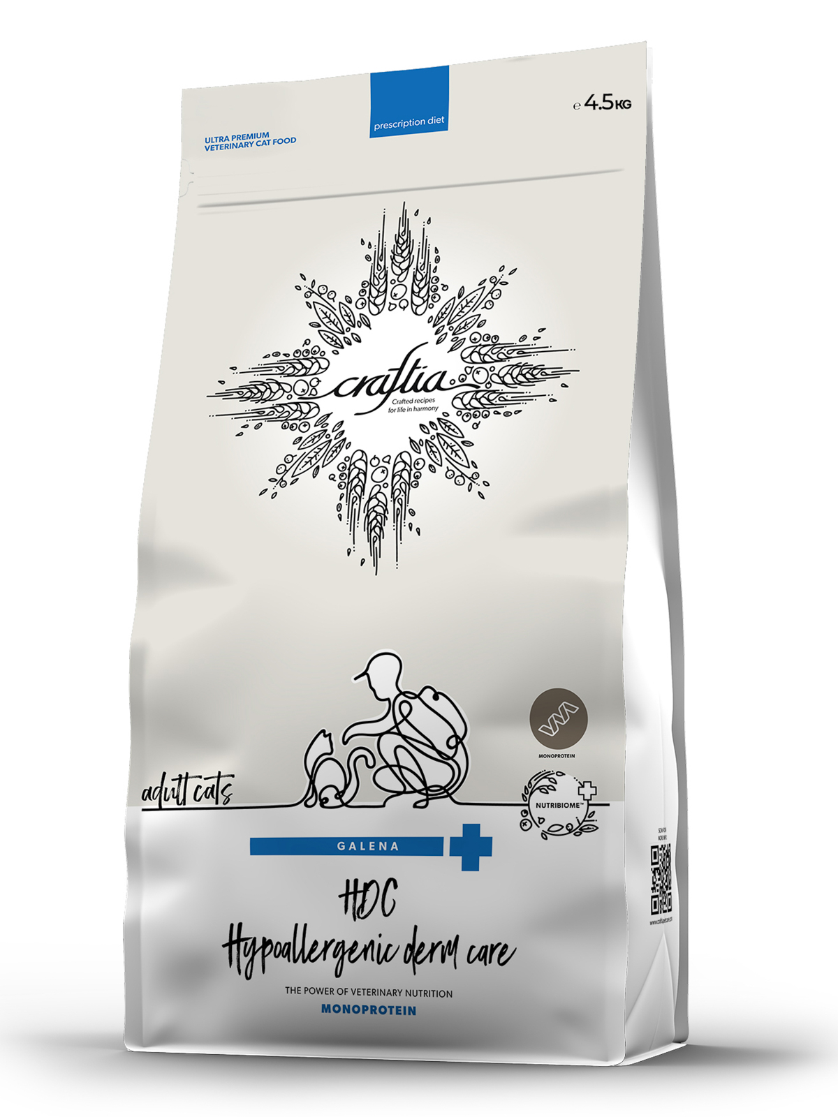 Ветеринарная диета CRAFTIA GALENA CAT HYPOALLERGENIC DERM CARE Гипоаллердженик Дерм для кошек при пищевой аллергии и заболеваниях кожи 4,5 кг