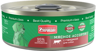 Четвероногий гурман Мясное ассорти консервы для собак с говядиной 100 г